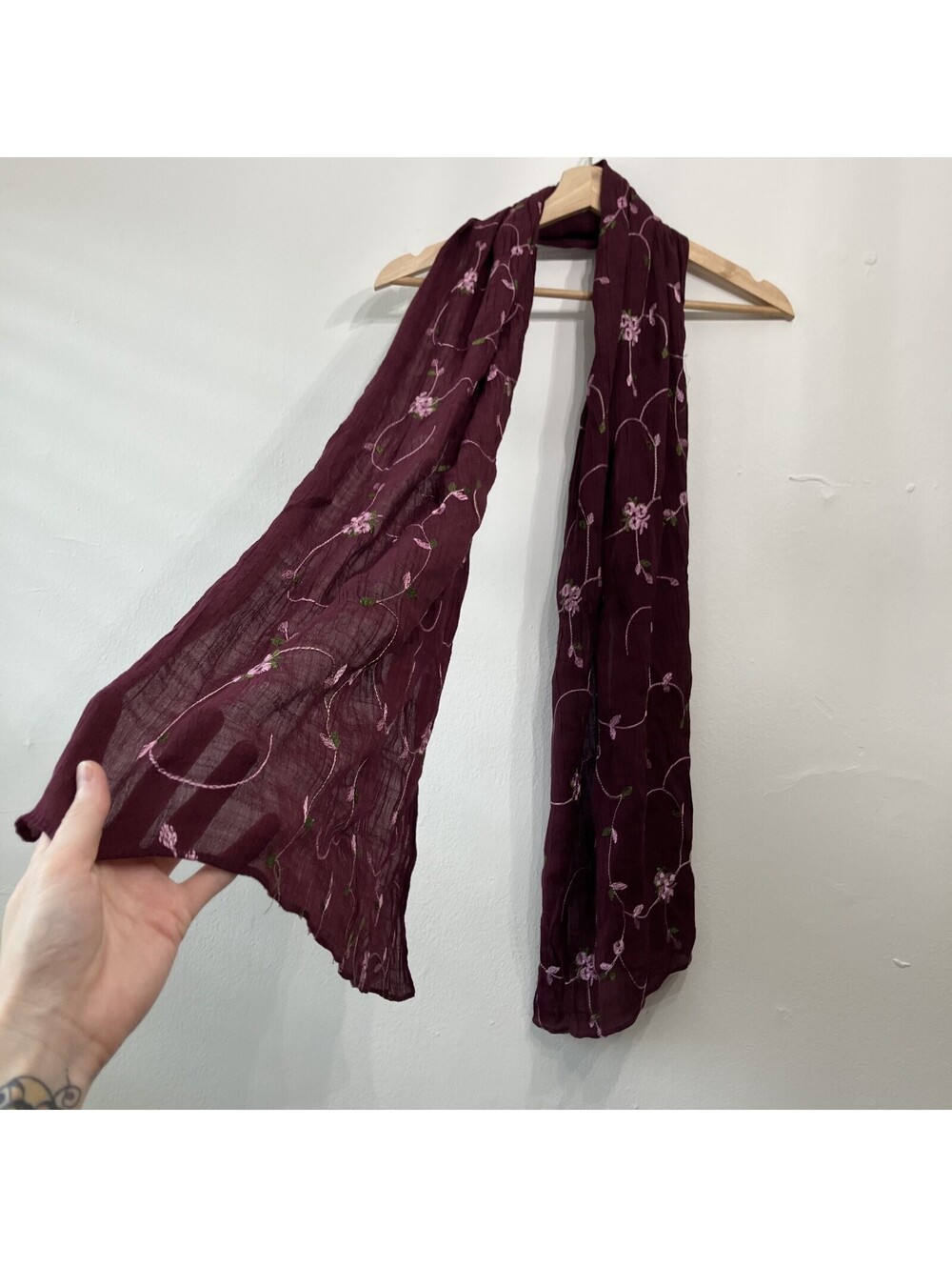 Whimsigoth Vintage 90s Floral Embroidered Shawl Scarf Romantic Indie Boho